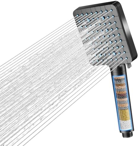 Cobbe Hard Water Filter Shower Head, High Pressure Shower Head with 20 Stage Filter, 6 Spray Modes Square Powerful Showerhead for Residual Chlorine Remove, Black