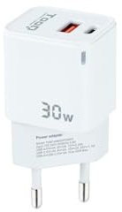Cargador USB-C de Pared 30W, tecnología GAN, Salidas USB-C/PD y USB-A/QC, Ideal para Cargar Dispositivos móviles y electrónicos.