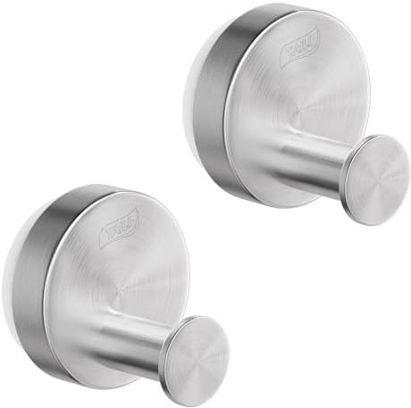 TAILI Crochet Ventouse pour Salle de Bain Sans Perçage, 2 Pièces，Acier Inoxydable, Réutilisable Porte Serviette Ventouse Puissante Patere Murale pour Serviette, Peignoir - Rond, Type B, Argent
