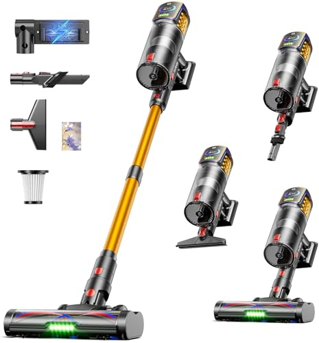 Cordless Vacuum Cleaner,55KPa 650W 65Mins Vacuum Cleaners for Home,Stick Vacuum with LED Display Anti tangle Brush and Self Standing Design,Vacuum Cleaner for Hardwood Floors,Carpet,Pet Hair,Car
