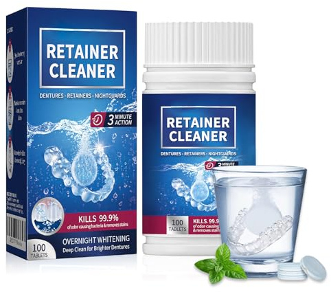 100 Retainer Pastiglie Detergenti, Compresse Pulizia Dentiere Effervescenti, Pastiglie Apparecchi Ortodontici, Igiene In 3 Minuti, Rimuove Macchie E Odori, Per Parentesi Graffe, Guide