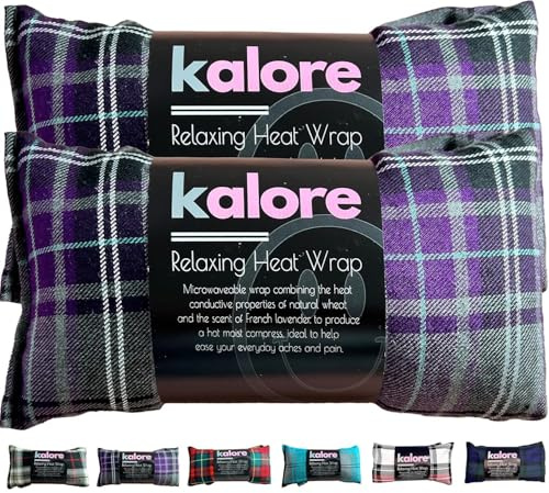 Wheat Bags Microwavable Neck and Shoulder Wrap - 2-Pack Scented Lavender Heat Bags Microwavable for Body Comfort - Tartan Cotton Fabric & UK Wheat Heat Pack Compress by Kalore - Purple