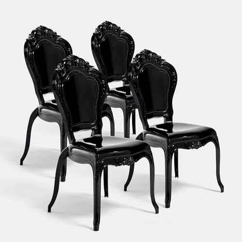 Biscottini Juego de 4 sillas de policarbonato – Silla de cocina o salón 53 x 50 x 97,5 cm – Sillones barrocos para comedor o dormitorio – Sillón de plástico de exterior moderno para ceremonias