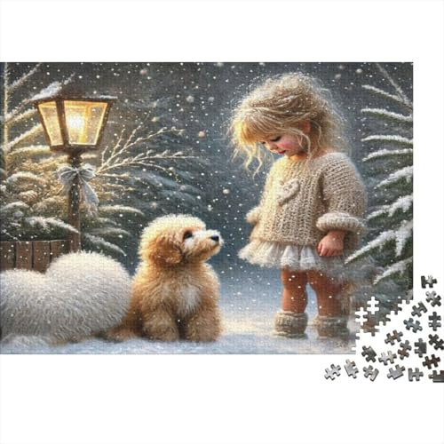 Escena de Invierno Perro Adorable Puzzle de 1000 Piezas Papel para Adultos Luz Nocturna Puzzle para Toda la Familia Decoración Relajante 38x26cm/1000pcs