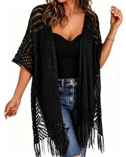 Womens Knit Cardigan Oversized Open Front Outwear (Black)