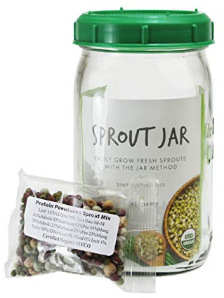 Handy Pantry Sprouting Kit With Sprouting Lid, Mason Jar, and Organic Protein Powerhouse Sprouting Seeds - Includes BPA-Free Strainer Lid for Wide Mouth Mason Jars