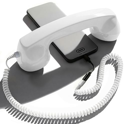 Opis 60s Micro: Auricular telefónico Retro y Vintage, Ideal para móvil. Adaptación a Auriculares Retro iPhone y Android con USB Blanco