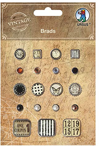 Ursus 40520002 - Brads im rustikalen Vintage Design, 19 Stück in verschiedenen Farben, Formen und Größen, asu Metall, ideal zum Dekorieren von Geschenken, Karten und Bilderrahmen