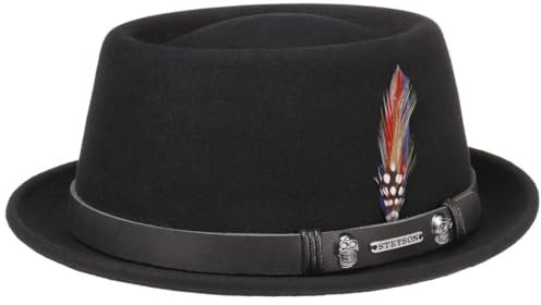 Stetson Pennsylvania Pork Pie Hut Herren Wollfilzhut Asahi-Guard wasserabweisend knautschbar Sommer Winter schwarz XXL (62-63 cm)