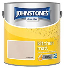 Johnstone's - Kitchen Paint - Oatcake - Matt Finish - Grease & Stain Resistant - Suitable for Kitchen Walls & Ceilings - Highly Durable - Low Odour - 12m2 Coverage per Litre - 2.5L