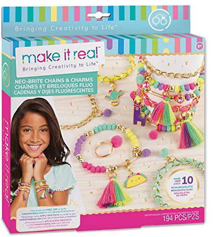 Make It Real: Neo-Brite Chains & Charms Kit - Create 10 Unique Cord & Tassel Charm Bracelets, 195 Pieces, Includes Play Tray,DIY Playful Charm & Jewelry Kit, Tweens & Girls, Arts & Crafts, Ages 8+
