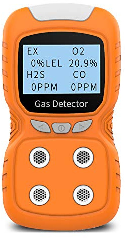 4 Détecteur de gaz, Portable Multi Moniteur de Gaz Écran LCD Rétro-éclairage Batterie Rechargeable Sonore Lumière Vibration Alarme, 2 Ans Détecteur