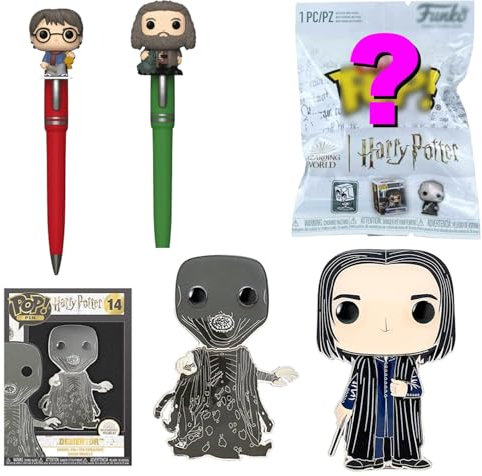 4 Magical Minis Wizard Pop! Harry Potter Severus Bundled with Slytherin Severus Figure Display + Figural Mag + Logo Pewter Hanger & Patronus Doe & Stcikers 5 Items