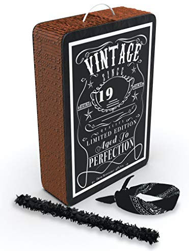 Jergrim Vintage Aged to Perfection Adult Piñata with stick and blindfold - 17”x10”x3” Perfect for Party Decorations, Photo Prop, Funny Anniversary, 50th birthday – Fits candy/favors