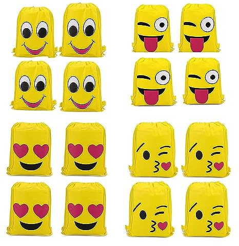 Emoji Borse Sacca,RoadLoo 16 Pezzi Zaino con Coulisse Borsa Funny Sacca da Goody Tasca Coulisse Sportiva Sacche Drawstring Bag Sacche Palestra Sacchettini Ragazzi Bambina per Festa Compleanno