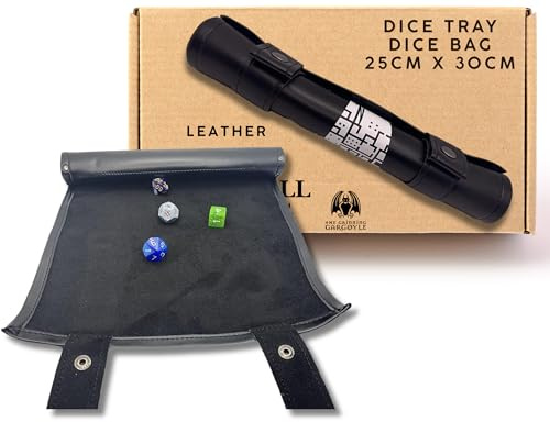 DnD Dice Rolling Tray Set | Dice Scroll DnD Gifts | D&D Dice Bag (Black) | Portable D&D Dice Tray | Leather Dice Scroll Mat | 30cm D20 Dice Storage | Scroll Rolling Tray | MTG Dice Bag Rolling Mat