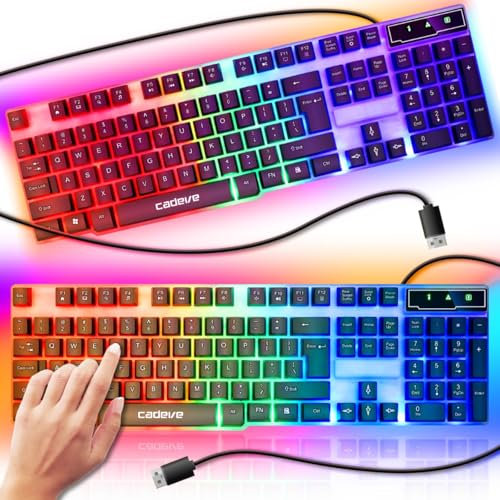 Retoo Gaming Tastatur, LED beleuchtet, Membran, USB, leise Tasten, Anti-Ghosting, Nummernblock, kompatibel mit PC, Laptop, Multicolor Licht, für Spiele, Büro