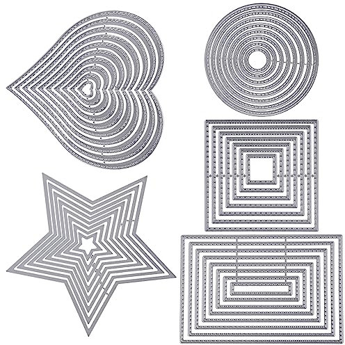 Delamiya Stanzschablone Geometrisch Set, 5 Stück Metall Stanzschablonen Set Stanzformen Quadratisch Rechteckig Kreis Stern Herz, Schneiden Prägeschablonen,für DIY Scrapbooking Album