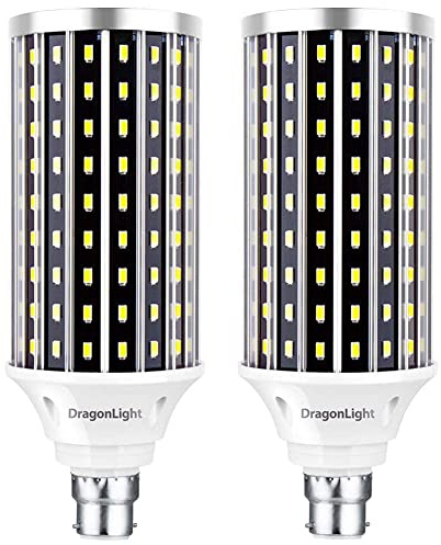 DragonLight Super Bright 50W B22 Bayonet Cap LED Corn Light Bulbs (400 Watt Equivalent) - 6000K Daylight 5500 Lumens, Pack of 2