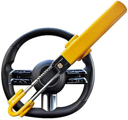 Sevenwalls Twin Bar Steering Wheel Lock - Heavy Duty Car Lock Anti-Theft Device - Universal Fit - Adjustable Length - High Visibility - Includes 2 Keys (Yellow)
