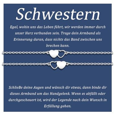 SUNSH 2Pcs Schwestern Armbänder Edelstahl Liebe Armbänder Geschenk für Beste Freunde Einstellbare Beste Freund Geschenk Geburtstag Urlaub Weibliche Freundschaft Armband
