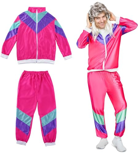 Festicy disfraz años 80 unisex M I Disfraz pareja adultos, chandal retro I Perfecto para disfraces 2024, y fiestas temáticas I chandal retro años 80 hombre y mujer idóneo para Carnaval 2024