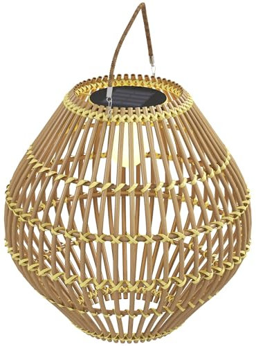 Outsunny Solarleuchte, Rattan Gartenleuchte, Wasserdichte Solarlampe mit Lichtsensor, LED Gartenlampe mit Trommel-Design, für Terrasse, Balkon, Stahl, Gelb