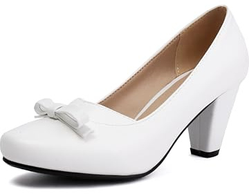 elerhythm Mary Jane Bownot Cerrado Punta Redonda Tacones Vintage Gatsby 1920 Zapatos Retro Victoriano de los años 50, Blanco, 37 EU