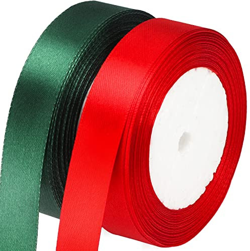 KINGLAKE 44m Satinband Geschenkband Rot und Grün - 20mm Weihnachtsband, Schleifenband,Seidenbänder, Geschenkbänder Stoffband, Seidenband, Ribbon Band, Dekobänder für Schleifen, Weihnachten, Basteln