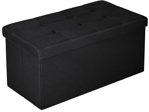 T-LOVENDO.ES Puff de almacenaje Plegable, Banco con Almacenamiento, Otomana, Baúl, Taburete Reposapiés, Acolchado, para Dormitorio, Sala de Estar, Pasillo, Mediano 76 x 38 x 38 cm. Carga hasta 300kg.