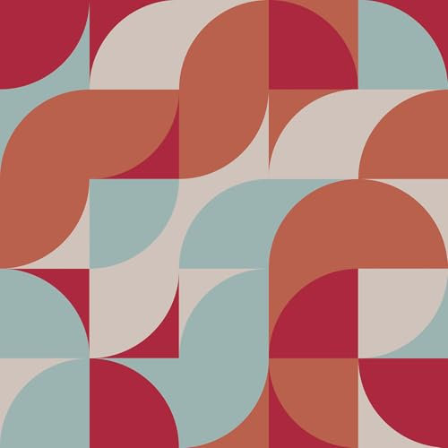 CRE8TIVE Papel tapiz geométrico para despegar y pegar, papel de contacto de mediados de siglo, autoadhesivo, extraíble, 30,5 x 300 cm, naranja, rojo, azul, beige, papel de pared Art Deco para