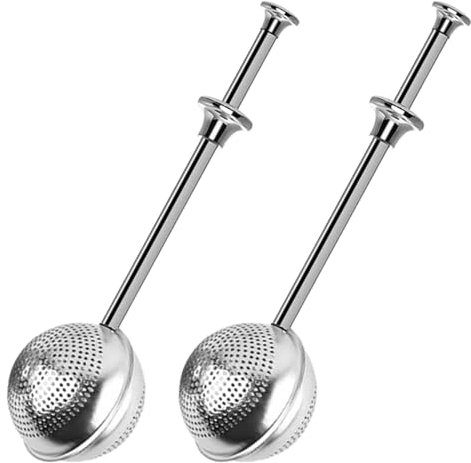 Long Handle Tea Ball, 2Pcs Stainless Steel Tea Infuser for Loose Leaf Tea, Premium Tea Strainers & Filters with Handle for Cup and Teapot, Reusable Fine Mesh Tea Interval Diffuser