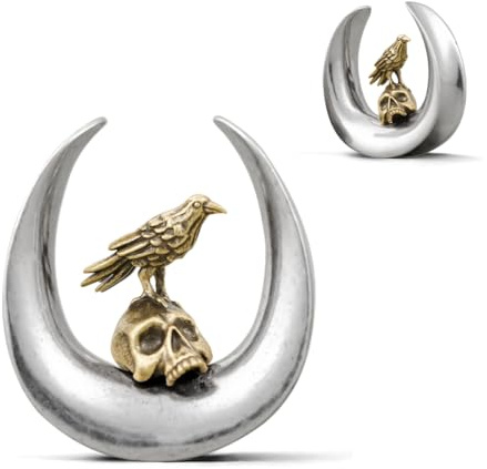 ERKUOO 2 stycken 0 g 00 g–1 tum gotisk gyllene korv skalle sadel öra gauge dubbel flare plugg tunnlar expander piercing smycken för kvinnor män 8 mm – 25 mm, 0g=8mm, Mässing, Ingen ädelsten