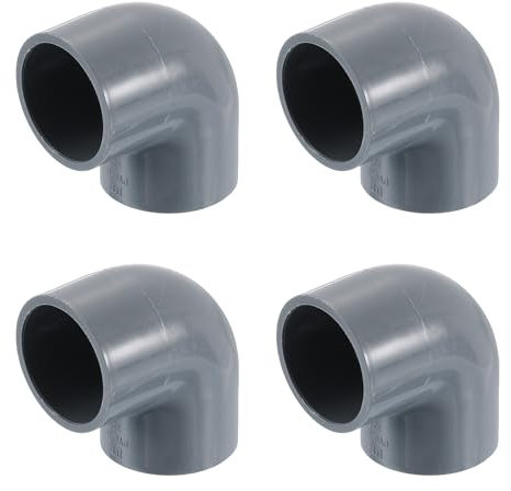 QUARKZMAN 1 Codo de 90 Grados, 4 Piezas de Conexiones de Tubería de PVC Codo de Ángulo Recto de 2 Vías Adaptador de Salida Lateral Acoplamiento Conectores de PVC, Gris