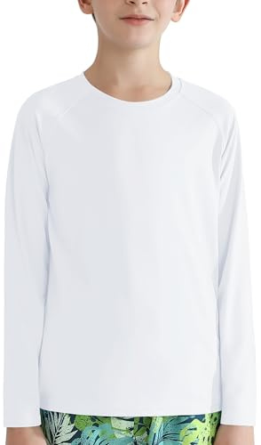 Valcatch Boy's Girls UPF 50+ Long Sleeve Swim Rash Vest, White, 6-7 Years