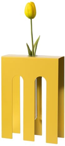 Arti & Mestieri De Chirico - Vaso portafiore di Design 100% Made in Italy - in Ferro, 18 x 6 x 25h cm (Ocra)