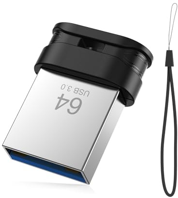 Memoria USB 3.0 de 64 GB, mini unidad de pulgar impermeable con agujero para cordón, Plug and Play, almacenamiento portátil USB para computadora, portátil, Smart TV, color negro