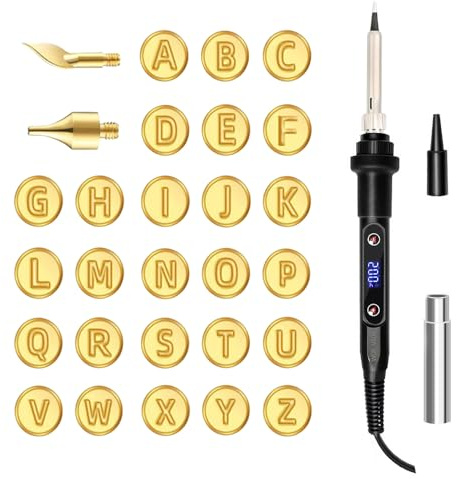 hzexun Kit Pirograbador de Madera, con Molde de Cobre de 26 Letras Bolígrafo Pirograbado Profesional para Grabado en Relieve Temperatura Regulable