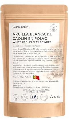 Argilla bianca Caolino 100% naturale del Portogallo - Polvere cosmetica pura per maschere facciali, cura della pelle e bellezza naturale - 100 g