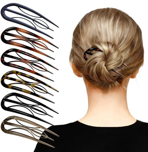CllyCnny French Hair Pins for Women-6PCS Tortoiseshell U Shaped Clips for Buns, Prestige& Elegant,Internal Teeth Fork Hairpins Styling for Thick Twist Hair