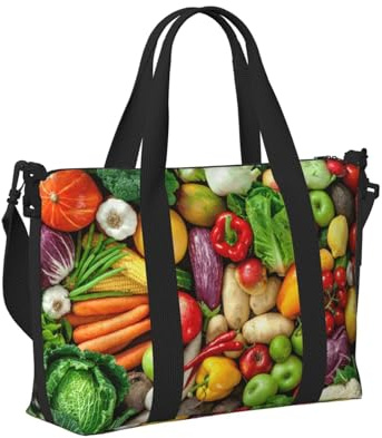 Sac à main de voyage léger et pliable avec imprimé fruits et légumes frais pour femmes et hommes pour week-end, gym, vacances