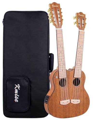 Kmise Double Neck Electric Tenor Ukulele, 4 & 8 String, Mahogany, Professional, Unique Professional Made Dual Neck Headstock with Gig Bag (Double Neck)