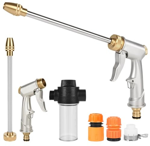 RUCUDIM Ducha de jardín, boquilla de alta presión para manguera de riego, pistola de agua de alta presión con accesorios, pistola limpiadora de alta presión para riego del jardín, lavado de coche