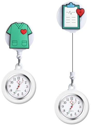 Vicloon Sjuksköterska armbandsur infällbar, 2 st systerklocka med Glow Pointer och clip, FOB-klocka kvartsurverk, silikonband, fickur Fob för sjuksköterskor och läkare