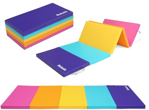 Bonnlo Tapis de Gymnastique Pliable, PU + EPE Épaissi, avec Poignée de Transport, Tapis de Sol Souple pour Enfants et Adultes