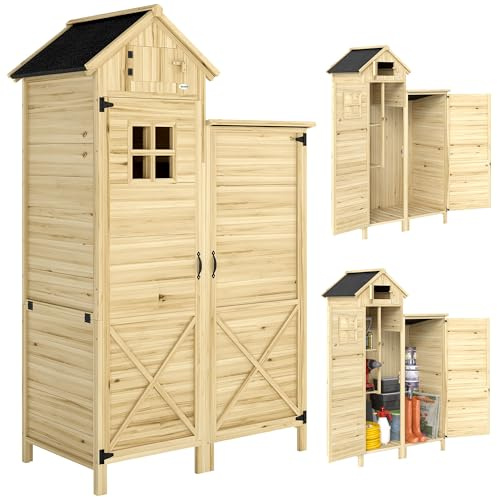 Outsunny Armoire de Jardin en Bois avec Toit en Asphalte Robuste Naturel