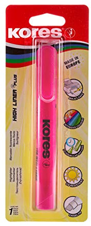 Kores - Pink Highlighter Pen - High Liner Plus, Fluorescent, Water Based-Ink Highlighter Pen with Ergonomic Shape - Stationery School Supplies, Office Supplies - Single Pack