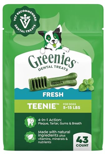 Greenies Dog Treats Veterinarian-Recommended Natural Dental Treats for Dogs, Teenie Size, Fresh Flavor, 12 oz. Pack, 43 Count