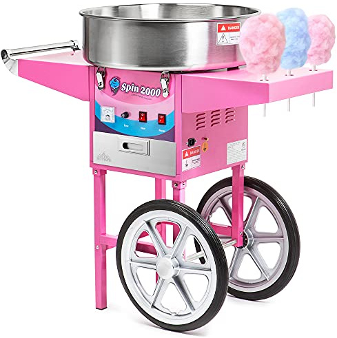 Olde Midway Cotton Candy Machine Cart, SPIN-2000 Electric Candy Floss Maker, Commercial-Grade