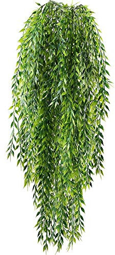 HUAESIN 2pcs Plantas Artificiales Colgantes de Hiedra Falsa 92cm Guirnalda Hojas Verdes de Sauce Enredadera Plastico para Decoracion Exterior Interior Baño Balcón Boda Hogar Porche Valla Restaurante